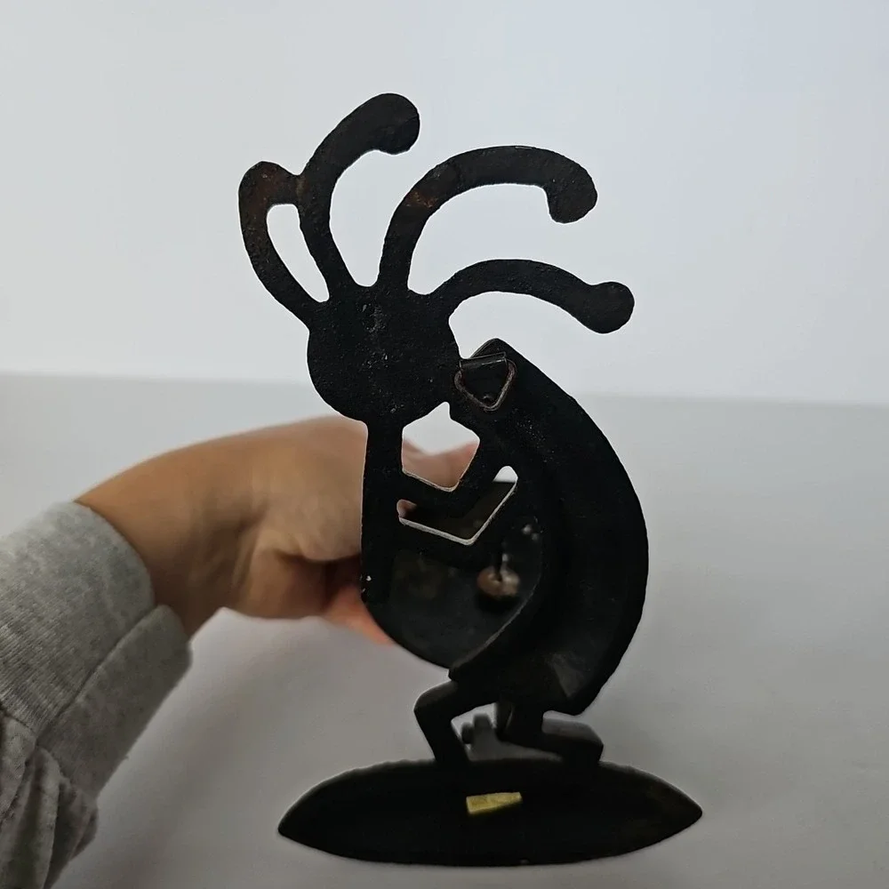 Vintage Kokopelli Cast Iron Candle Holder Flute Player Southwestern Rustic Decor